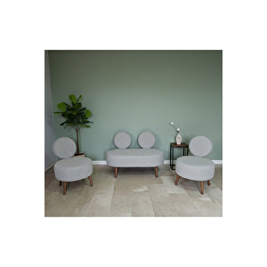 Dünya Model Koltuk Takımı – 2+1+1 – Buklet Kumaş – Ahşap Ayaklı – Modern Ofis & Bekleme Alanı Seti - Bej