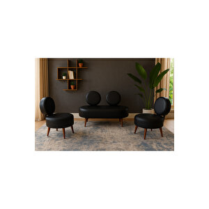 Dünya Modern Deri Koltuk Takımı | Şıklık Ve Konforun Buluşması | Ofis & Ev | Ceviz Ayak | Si̇yah