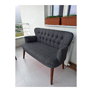 Çay Seti Koltuk Takımı - Keten Kumaş - Ahşap Ayak - Gürgen Iskelet - Gri