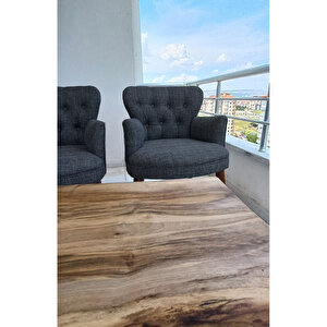 Çay Seti Koltuk Takımı - Keten Kumaş - Ahşap Ayak - Gürgen Iskelet - Gri