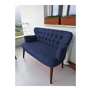 Çay Seti Koltuk Takımı - Keten Kumaş - Ahşap Ayak - Gürgen Iskelet - Mavi