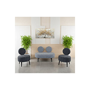 Dünya Model Koltuk Takımı – 2+1+1 – Buklet Kumaş – Ahşap Ayaklı – Modern Ofis & Bekleme Alanı Seti - Si̇yah Gri̇