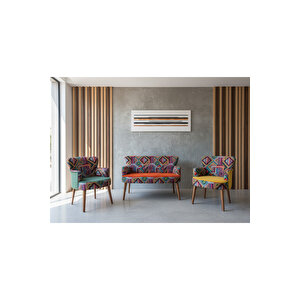 Roma Çay Seti Koltuk Takımı – Babyface Kumaş | Karışık Desen | Ceviz Ayak | Karışık Renk