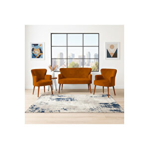 Roma Çay Seti Koltuk Takımı | Babyface Kumaş | 2 Berjer + 1 İkili Koltuk | Ahşap Ayaklı | Bakir