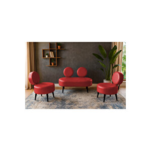 Dünya Modern Deri Koltuk Takımı | Şıklık Ve Konforun Buluşması | Ofis & Ev | Siyah Ayak | Kirmizi