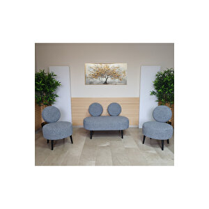 Dünya Model Koltuk Takımı – 2+1+1 – Buklet Kumaş – Ahşap Ayaklı – Modern Ofis & Bekleme Alanı Seti - Gri̇