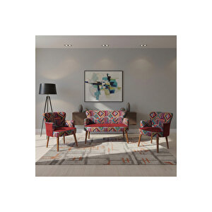 Roma Çay Seti Koltuk Takımı – Babyface Kumaş | Karışık Desen | Ceviz Ayak | Bordo