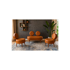 Dünya Modern Deri Koltuk Takımı | Şıklık Ve Konforun Buluşması | Ofis & Ev | Ceviz Ayak | Taba