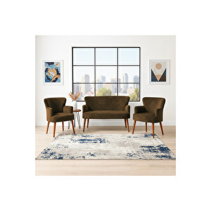 Roma Çay Seti Koltuk Takımı | Babyface Kumaş | 2 Berjer + 1 İkili Koltuk | Ahşap Ayaklı | Kahverengi̇