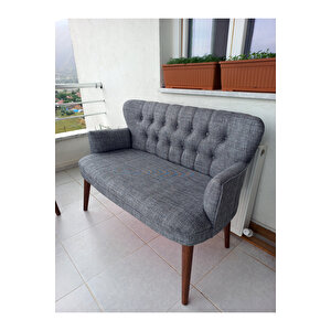 Çay Seti Koltuk Takımı - Keten Kumaş - Ahşap Ayak - Gürgen Iskelet - Açık Gri