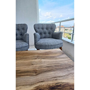 Çay Seti Koltuk Takımı - Keten Kumaş - Ahşap Ayak - Gürgen Iskelet - Açık Gri