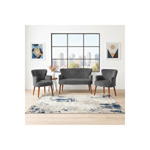 Roma Çay Seti Koltuk Takımı | Babyface Kumaş | 2 Berjer + 1 İkili Koltuk | Ahşap Ayaklı | Gri̇