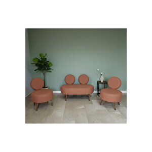 Dünya Model Koltuk Takımı – 2+1+1 – Buklet Kumaş – Ahşap Ayaklı – Modern Ofis & Bekleme Alanı Seti - Ki̇remi̇t