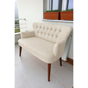 Çay Seti Koltuk Takımı - Keten Kumaş - Ahşap Ayak - Gürgen Iskelet - Krem