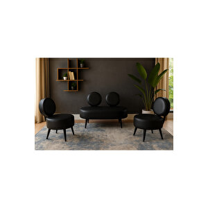 Dünya Modern Deri Koltuk Takımı | Şıklık Ve Konforun Buluşması | Ofis & Ev | Siyah Ayak | Si̇yah