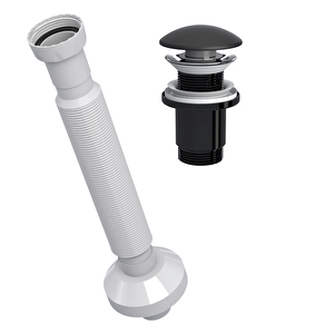 Suera Magic Pipe Körüklü Gider Borusu + Elixir Pop-up Set (mat Siyah - Taşma Deliksiz)