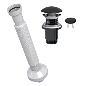 Suera Magic Pipe Körüklü Gider Borusu + Elixir Pop-up Set (mat Siyah - Taşma Delikli)