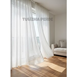 Aura Ekru File Tül 1x3 Sık Pile 440x180 cm