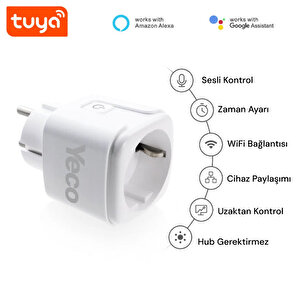 Yeco Sp-16 Akıllı Priz, Wi-fi Uyumlu, Telefonla Kontrol, 16a Akım Koruma, Enerji İzleme, 2 Adet