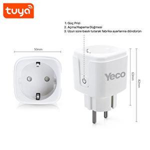 Yeco Sp-16 Akıllı Priz, Wi-fi Uyumlu, Telefonla Kontrol, 16a Akım Koruma, Enerji İzleme