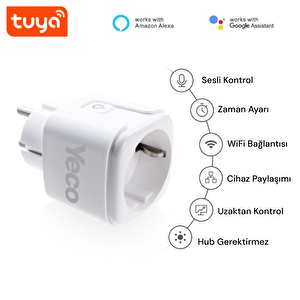 Yeco Sp-16 Akıllı Priz, Wi-fi Uyumlu, Telefonla Kontrol, 16a Akım Koruma, Enerji İzleme