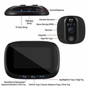 Yeco Pd-10 Akıllı Görüntülü Kapı Zili, Siyah