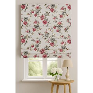 Katlamalı Tül Perde –  Pembe Çiçek Desenli Mekanizmalı Perde 200x180 cm