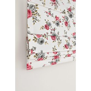 Katlamalı Tül Perde –  Pembe Çiçek Desenli Mekanizmalı Perde 150x260 cm