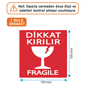 100×100 Mm 1 Rulo-250 Adet Mat Kuşe Dikkat Kırılır Uyarı Etiketi, Kırılabilir Ürün, Cam Ve Porselen Paketleme, Taşınma Ve Depolama İçin Etiket