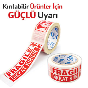 45x100 Dikkat Kırılır Koli Bandı | Hotmelt Paketleme Uyarı Bandı