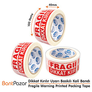 45x100 Dikkat Kırılır Koli Bandı | Hotmelt Paketleme Uyarı Bandı
