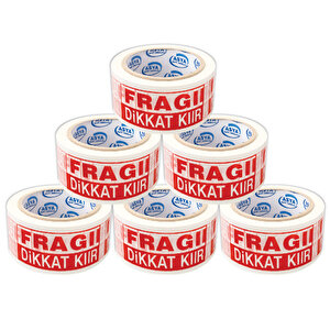 45x100 Dikkat Kırılır Koli Bandı | 6 Adet | Hotmelt Paketleme Uyarı Bandı