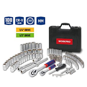 Wp202535 1/4'’ 1/2'’ 108 Parça Cr-v Metrik Profesyonel Lokma Takımı