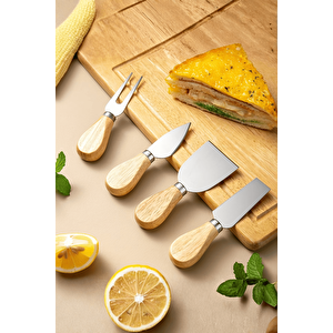 Bambu Saplı 4 Lü Çelik Peynir Sunum Servis Bıçak Seti Mit1297