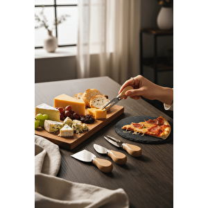 Bambu Saplı 4 Lü Çelik Peynir Sunum Servis Bıçak Seti Mit1297