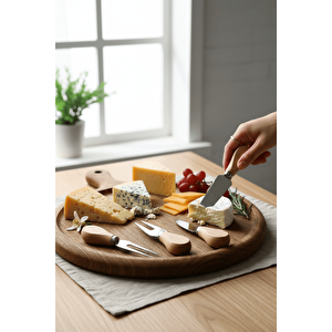 Bambu Saplı 4 Lü Çelik Peynir Sunum Servis Bıçak Seti Mit1297