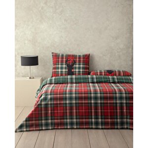 Royal Check Flanel Çift Kişilik Çarşaflı Nevresim Takımı Kırmızı