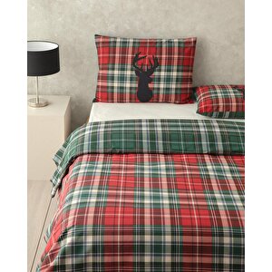Royal Check Flanel Çift Kişilik Çarşaflı Nevresim Takımı Kırmızı