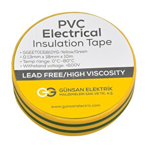Günsan Sarı-yeşil Elektrik İzolasyon Bandı 10 Adet