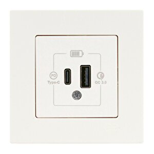 Günsan Eqona Fildişi Beyaz Şarj Prizi 20w Qc3.0 Pd Type-c + Usb Çift Çıkışlı