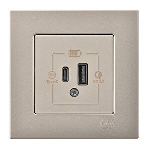 Günsan Eqona Metalik Bej Şarj Prizi 20w Qc3.0 Pd Type-c + Usb Çift Çıkışlı