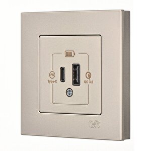 Günsan Eqona Metalik Bej Şarj Prizi 20w Qc3.0 Pd Type-c + Usb Çift Çıkışlı