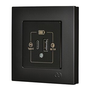 Günsan Eqona Metalik Siyah Şarj Prizi 20w Qc3.0 Pd Type-c + Usb Çift Çıkışlı