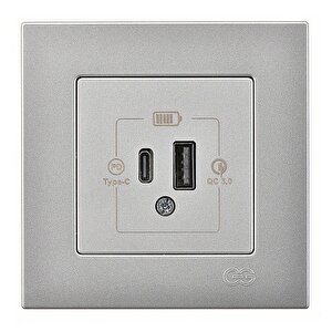 Günsan Eqona Gümüş Şarj Prizi 20w Qc3.0 Pd Type-c + Usb Çift Çıkışlı