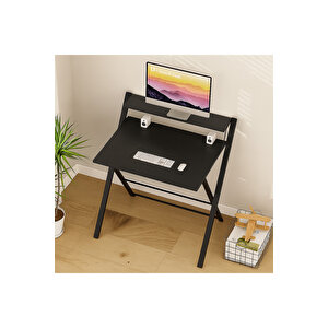 Bodo Metal Ayaklı Laptop Masası Katlanır Çalışma Masası Raflı Masa Katlanır Laptop Sehpası Siyah Siyah