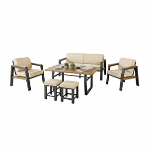 Leo Tu Ti̇enda Alümi̇nyum 3+1+1+masa(80*140) Demonte Bahçe Balkon Mutfak Mobi̇lyasi,GRİ Açık Krem