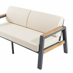 Leo Tu Ti̇enda Alümi̇nyum 3+1+1+masa(80*140) Demonte Bahçe Balkon Mutfak Mobi̇lyasi,GRİ Açık Krem