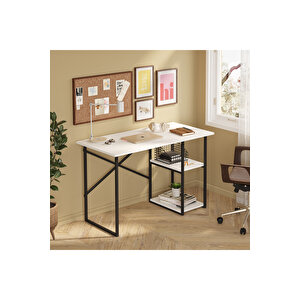 Vienna 2 Raflı Metal Ayak Çalışma Masası Laptop Masası Bilgisayar Masası 60x120cm Beyaz - Siyah Beyaz-Siyah