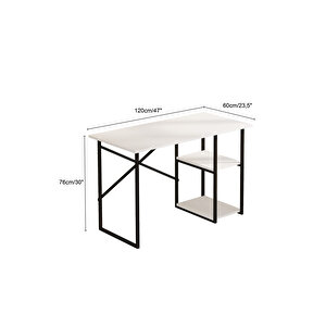 Vienna 2 Raflı Metal Ayak Çalışma Masası Laptop Masası Bilgisayar Masası 60x120cm Beyaz - Siyah