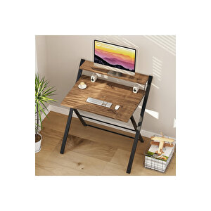 Bodo Metal Ayaklı Laptop Masası Katlanır Çalışma Masası Raflı Masa Katlanır Laptop Sehpası Çam Atlantik Çam